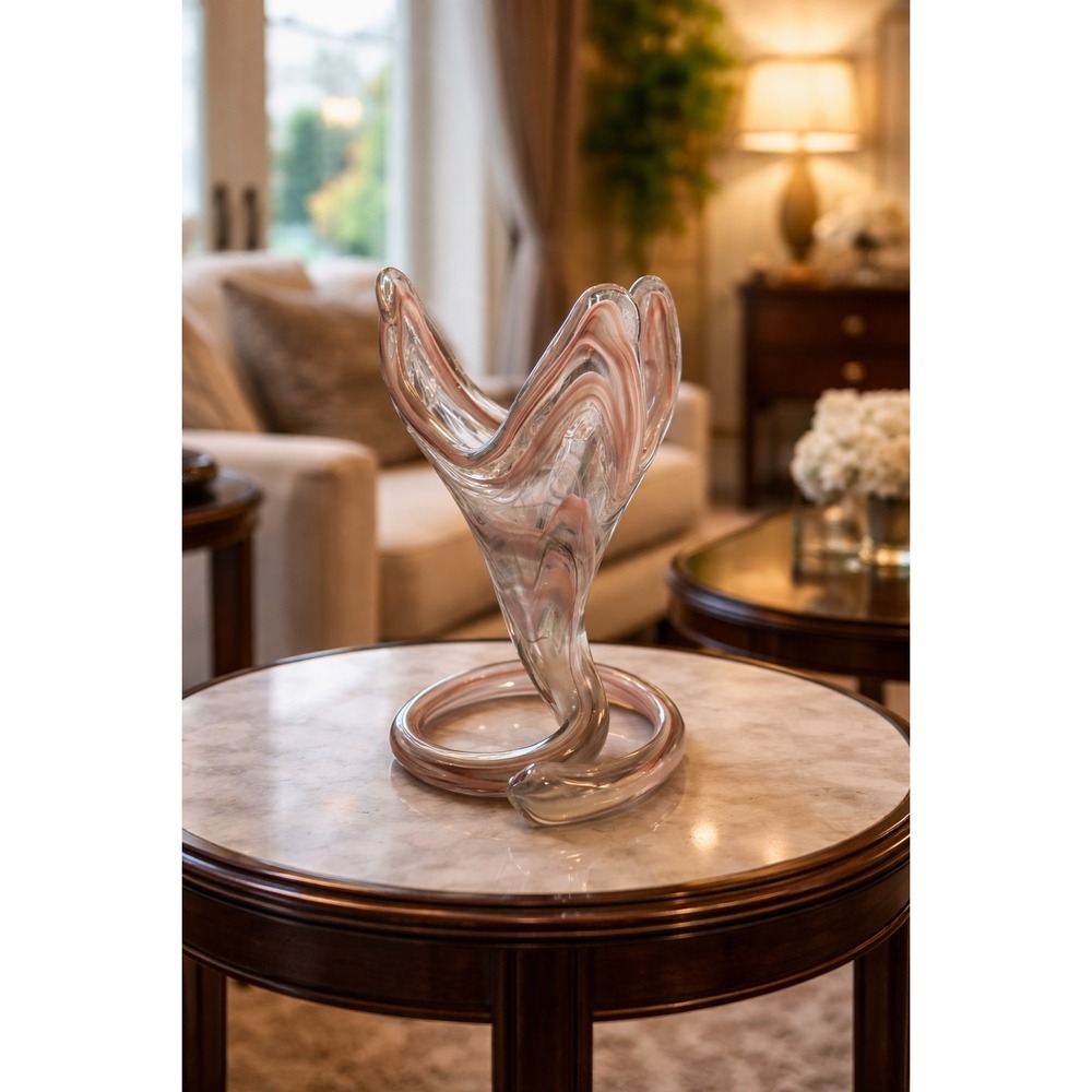 Vintage Art Glass MCM‎ Trumpet Vase Swirl Stretch Tulip Hand Blown Murano Style